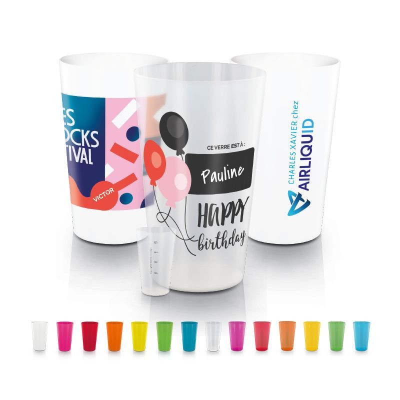 Gobelet plastique réutilisable 30 cl avec marquage 1 couleur